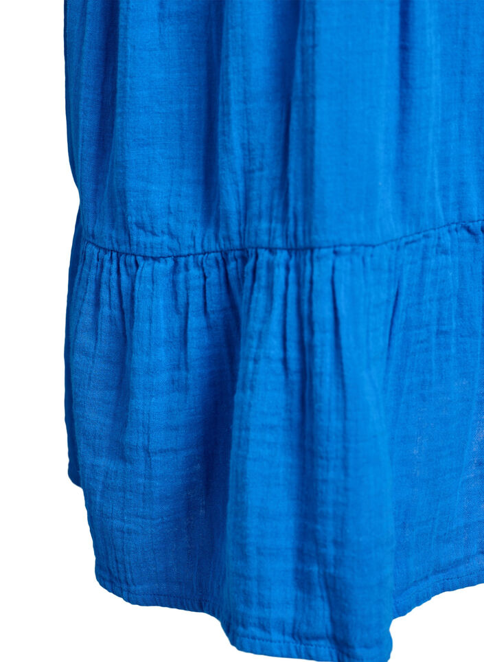 Lyhyt A-linjainen mekko puuvillamusliinista, Sininen, Packshot image number 3