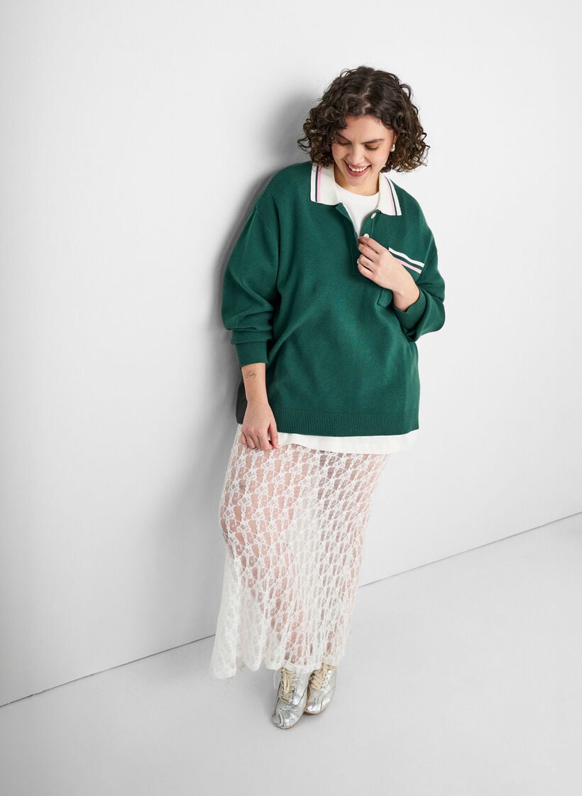 Pitk&auml; l&auml;pikuultava pitsihame, Valkoinen, Image