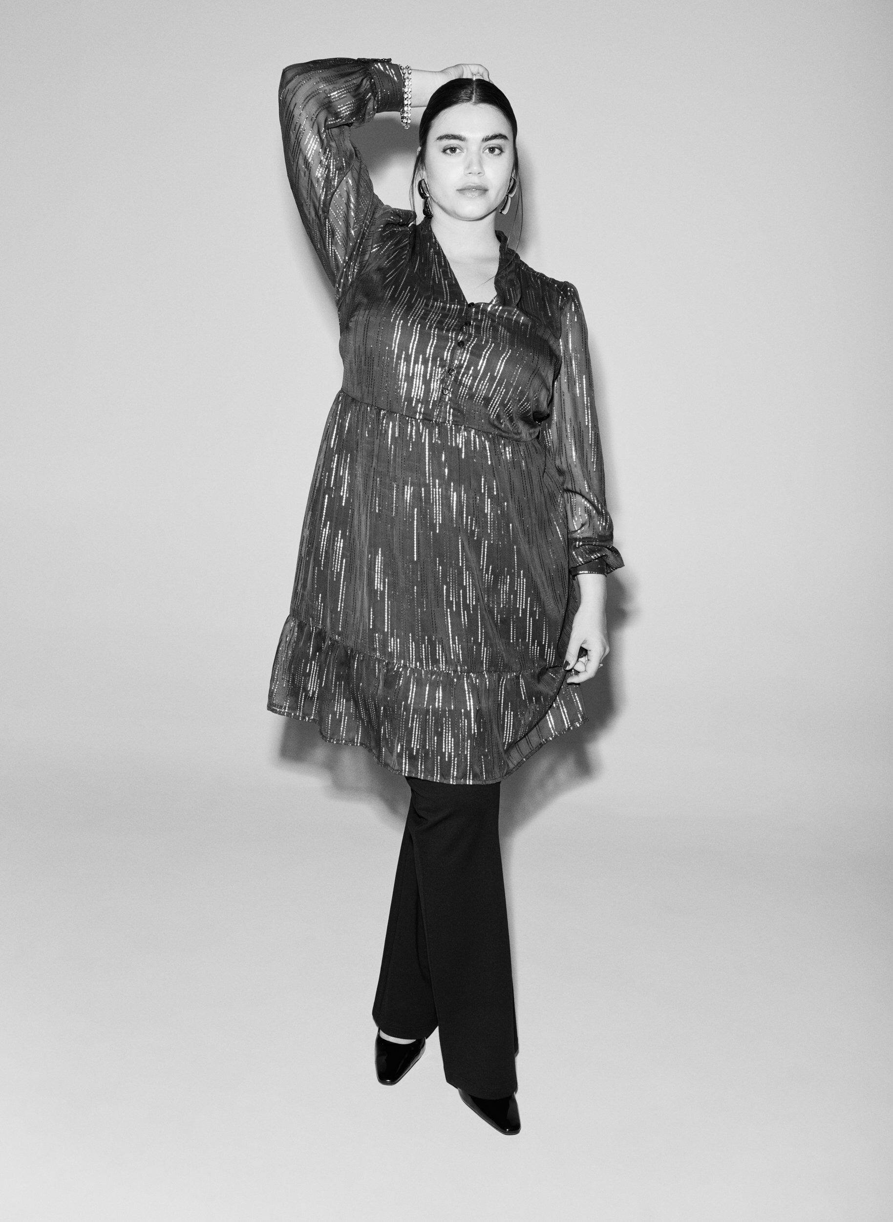 Zizzi Lyhyt juhlamekko glitterkuviolla, Sininen, Image image number 0