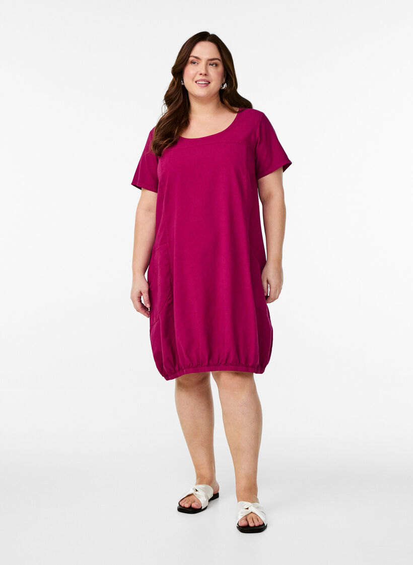 Lyhythihainen puuvillamekko, Punainen, Model image number 1