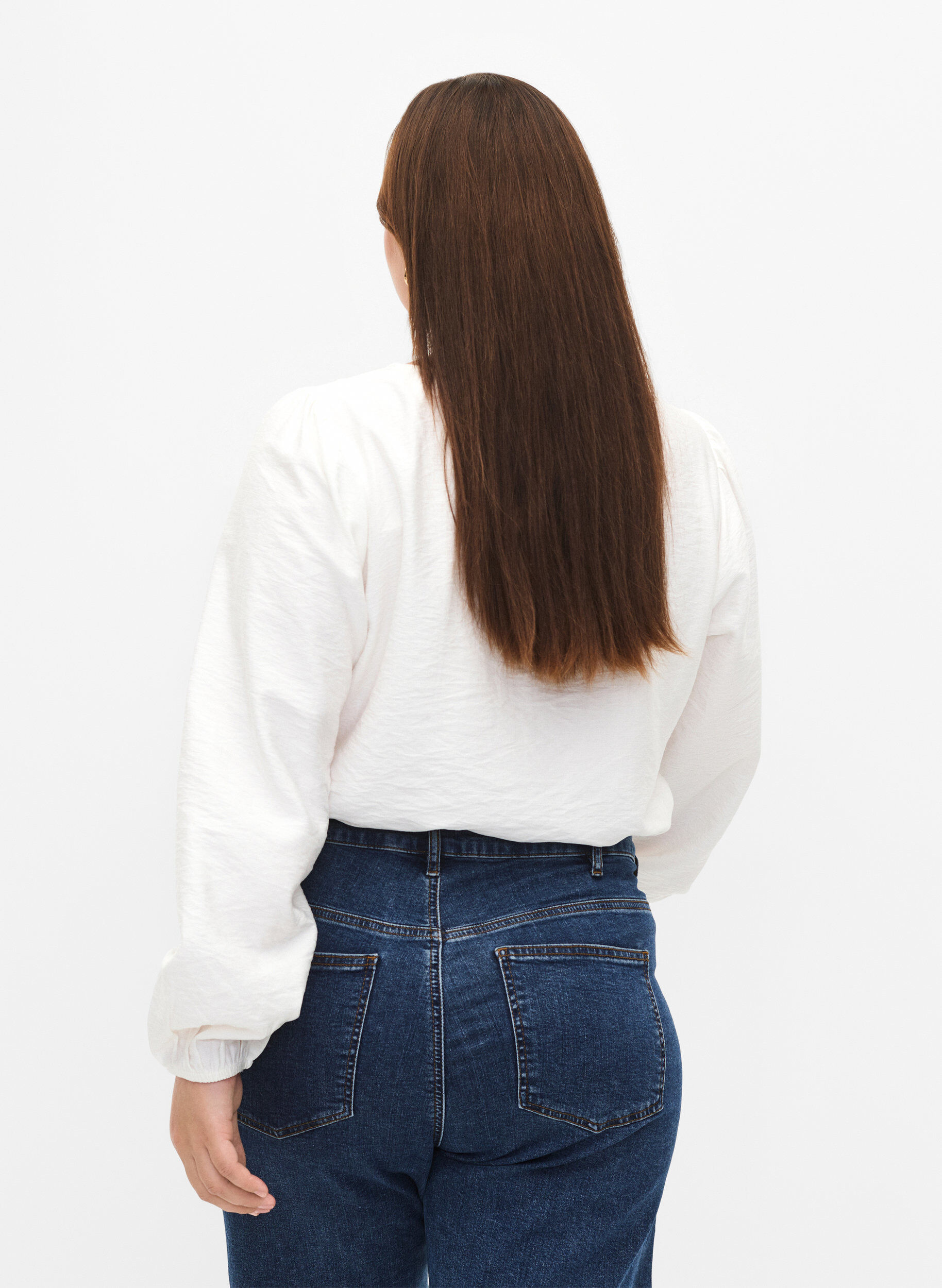 Zizzi Viskoosipusero, jossa on virkattu yksityiskohta, Bright White, Model image number 1