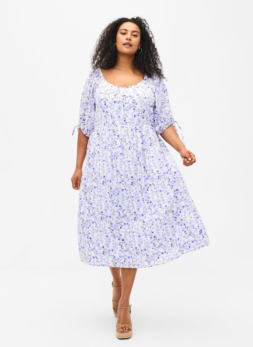 Kesämekko, jossa on kukkakuviointi ja pitsisiä yksityiskohtia, Sand Verbena AOP, Model image number 0