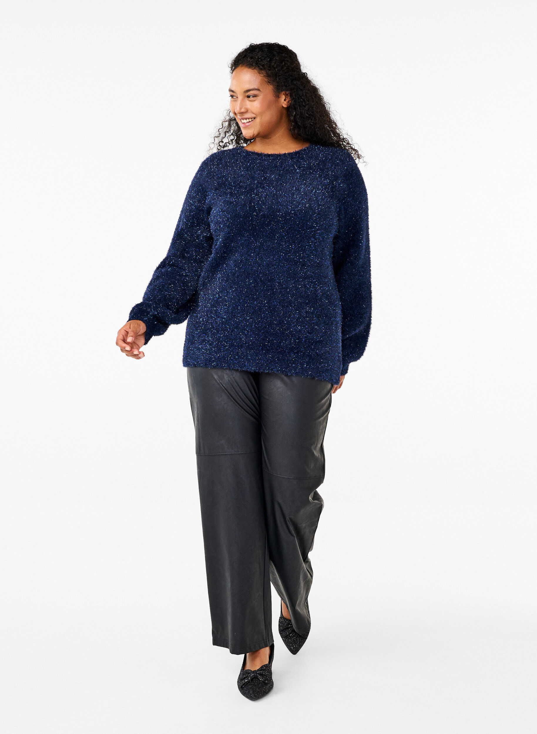 Zizzi Neulepusero glitterlangalla, Sininen, Model image number 1