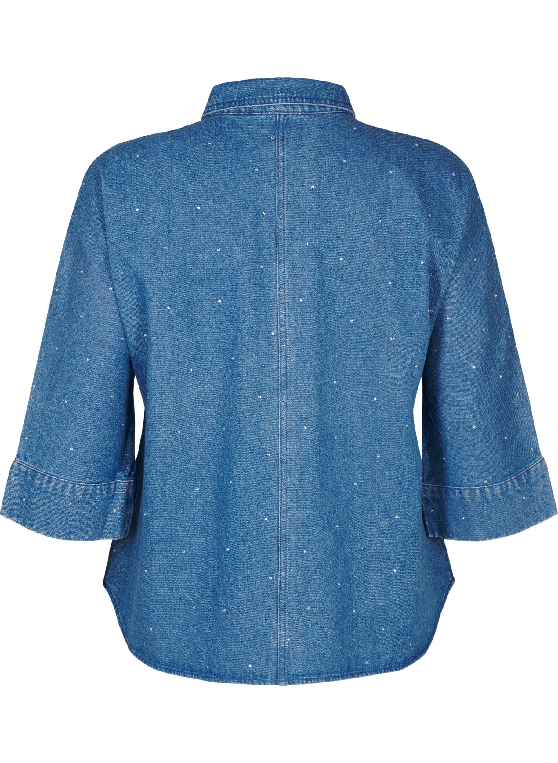 Zizzi Farkkupaita tekojalokivill&auml; ja 3/4-pituisilla hihoilla, Bl. Denim Rhinestone, Packshot image number 1