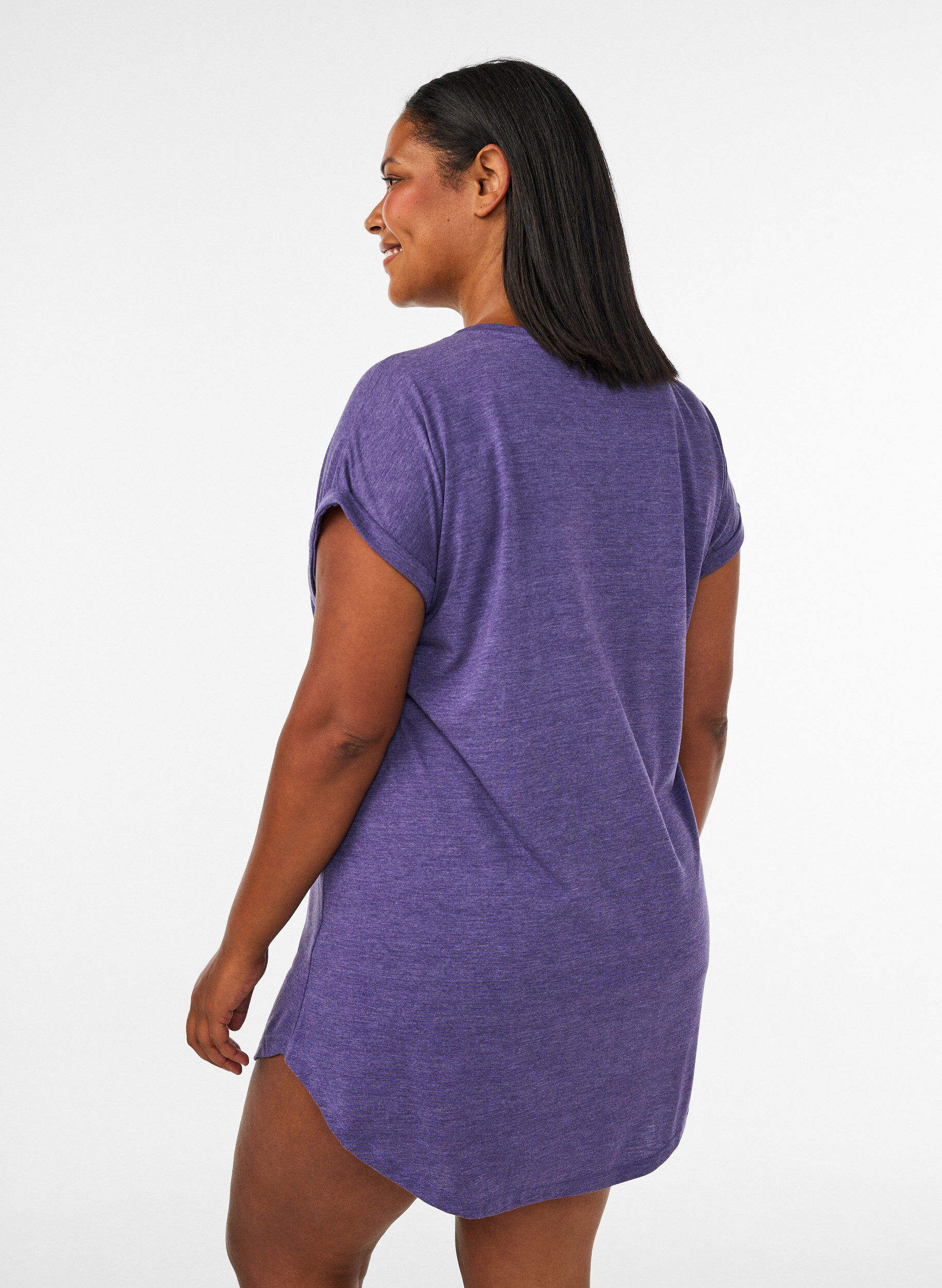 ZizziLyhythihainen y&ouml;paita tekstipainatuksella, Violetti, Model image number 2