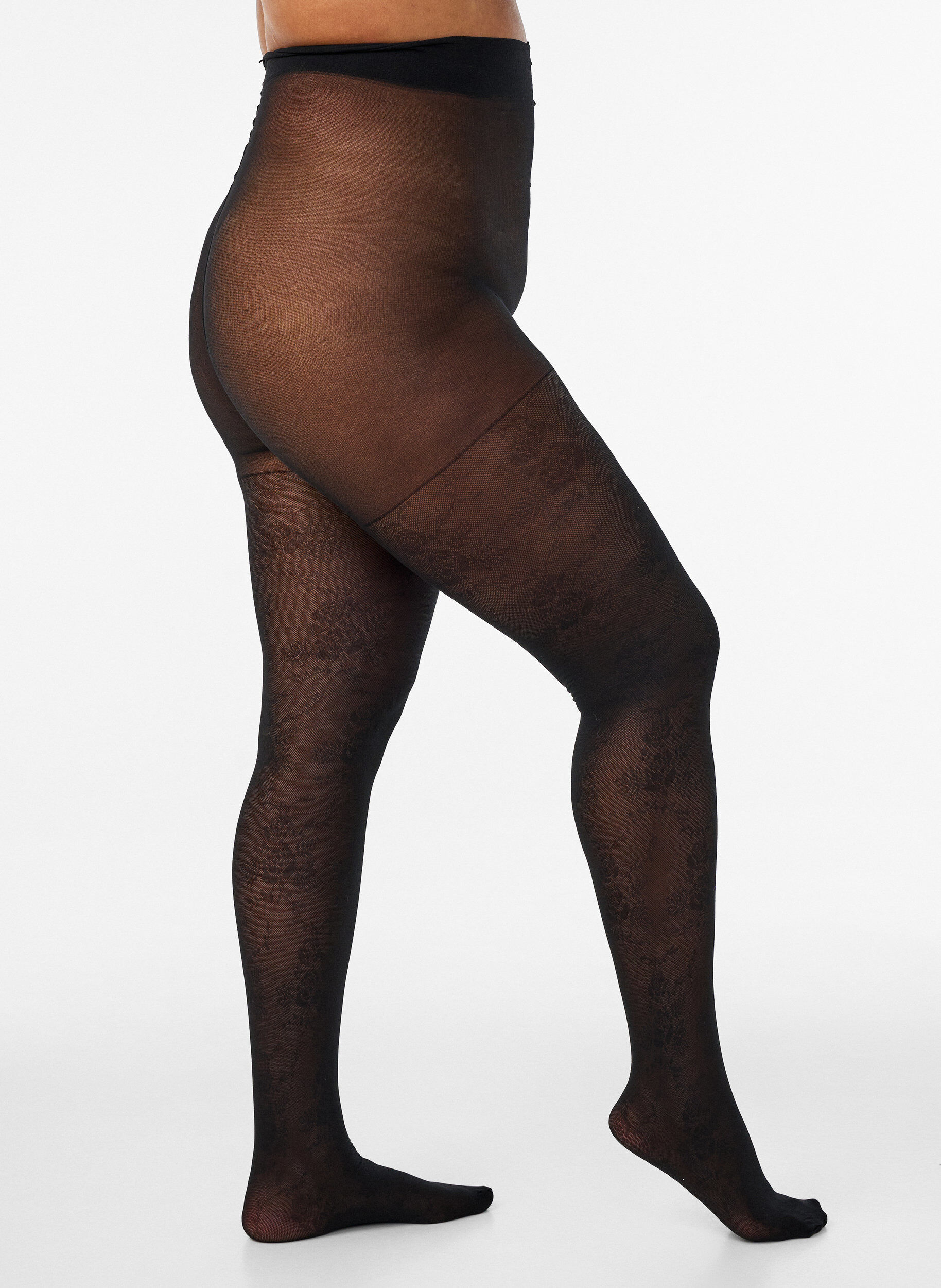 Kukkakuvioiset 30 denierin sukkahousut, Musta, Model