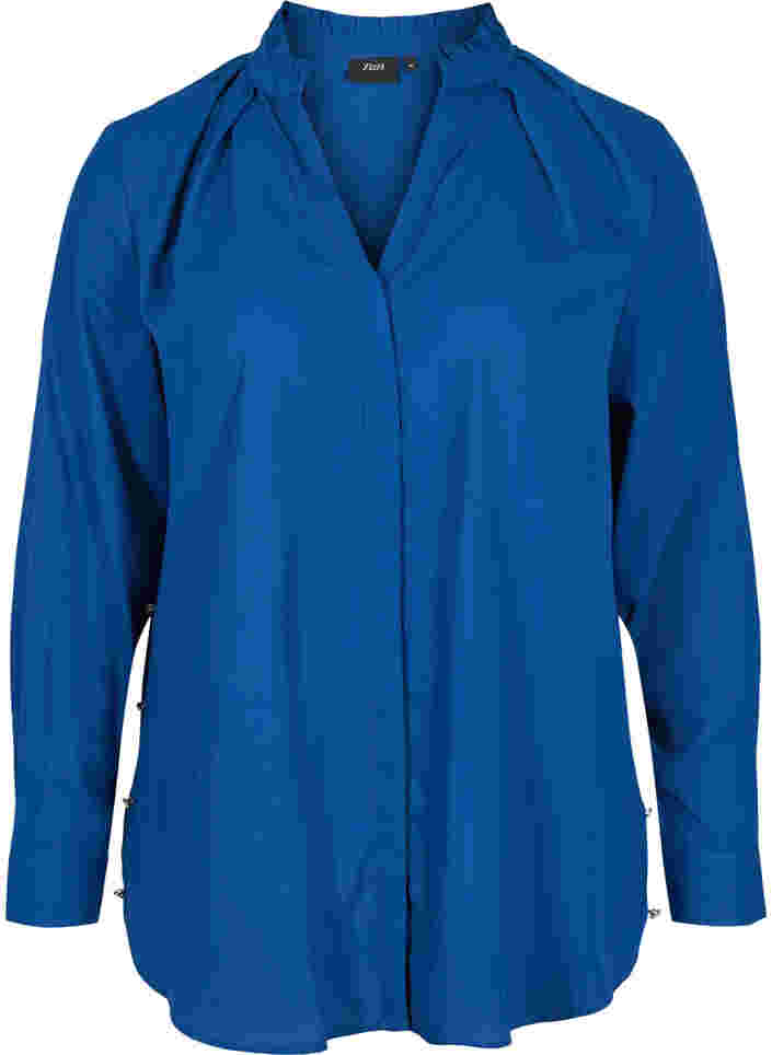 Pitkähihainen paita röyhelökauluksella, Estate Blue, Packshot image number 0