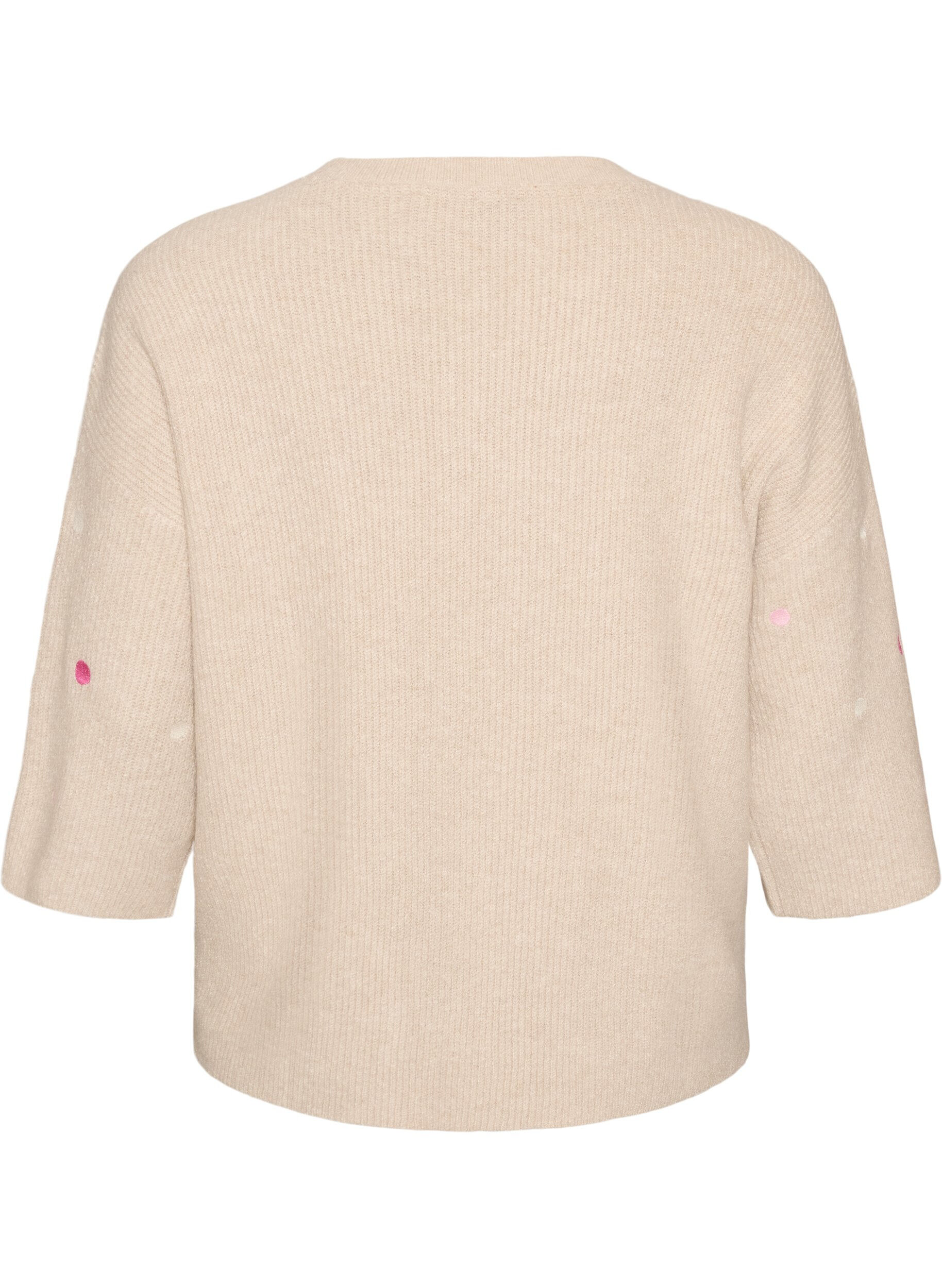 ZizziNeulottu pusero pienill&auml; brodeeratuilla kuvioilla, Beige, Packshot image number 1