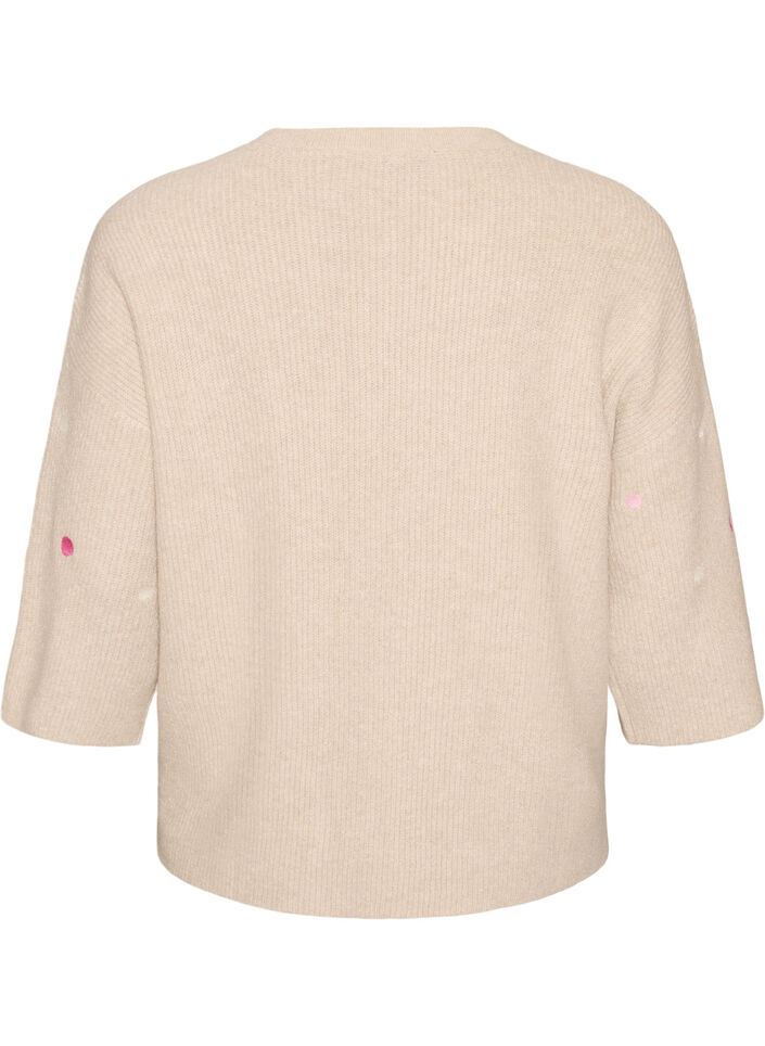 Neulottu pusero pienill&auml; brodeeratuilla kuvioilla, Beige, Packshot image number 1