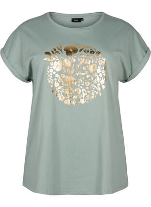 Orgaanisesta puuvillasta valmistettu T-paita kultaisella painatuksella, Ch.Green Gold Flower, Packshot image number 0