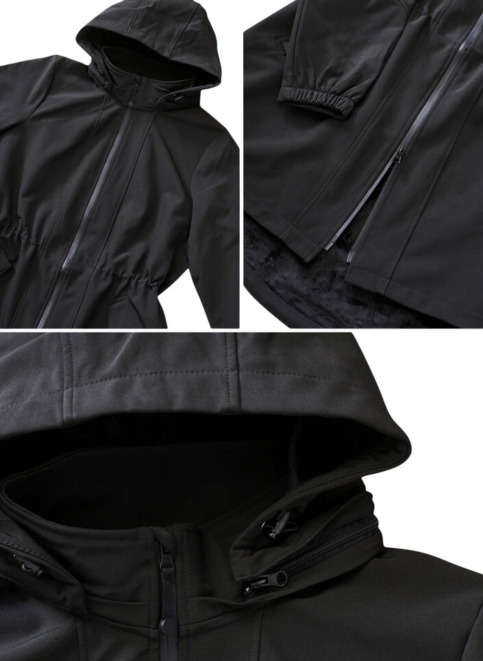 Softshell-takki hupulla, Black solid, Packshot image number 4