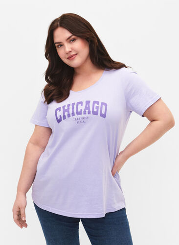 Puuvillainen t-paita tekstiprintillä, Lavender W. Chicago, Model image number 0