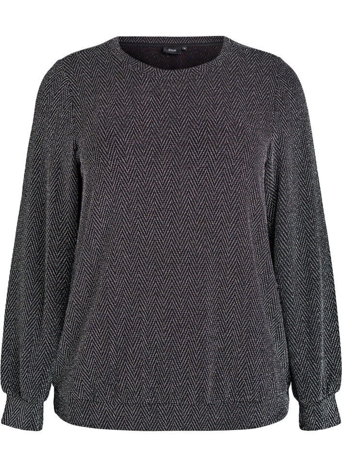 Pusero, jossa kalanruotokuvio ja kimallelanka, Musta, Packshot image number 0