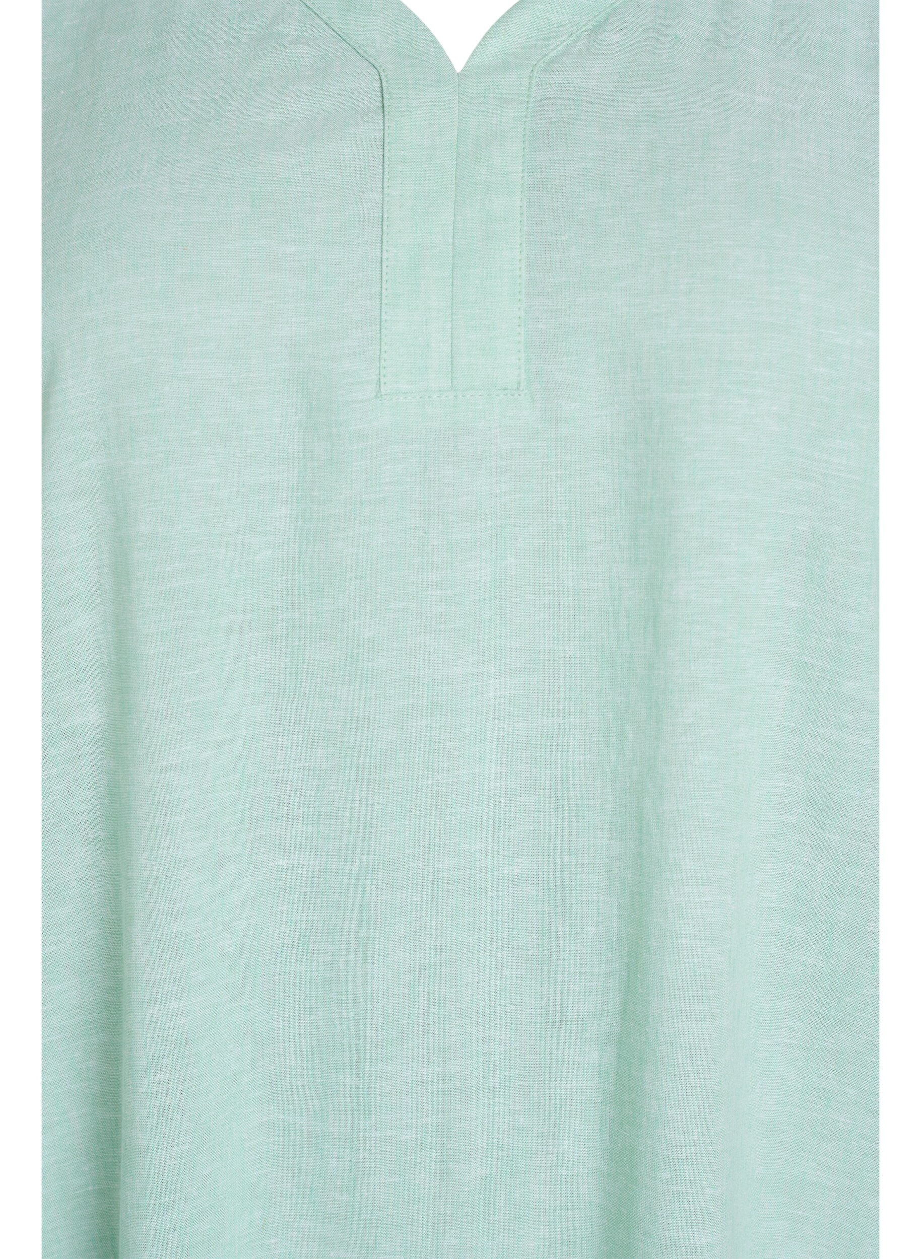 Zizzi Lyhythihainen midimekko pellavasta ja viskoosista, Vihre&auml;, Packshot image number 2