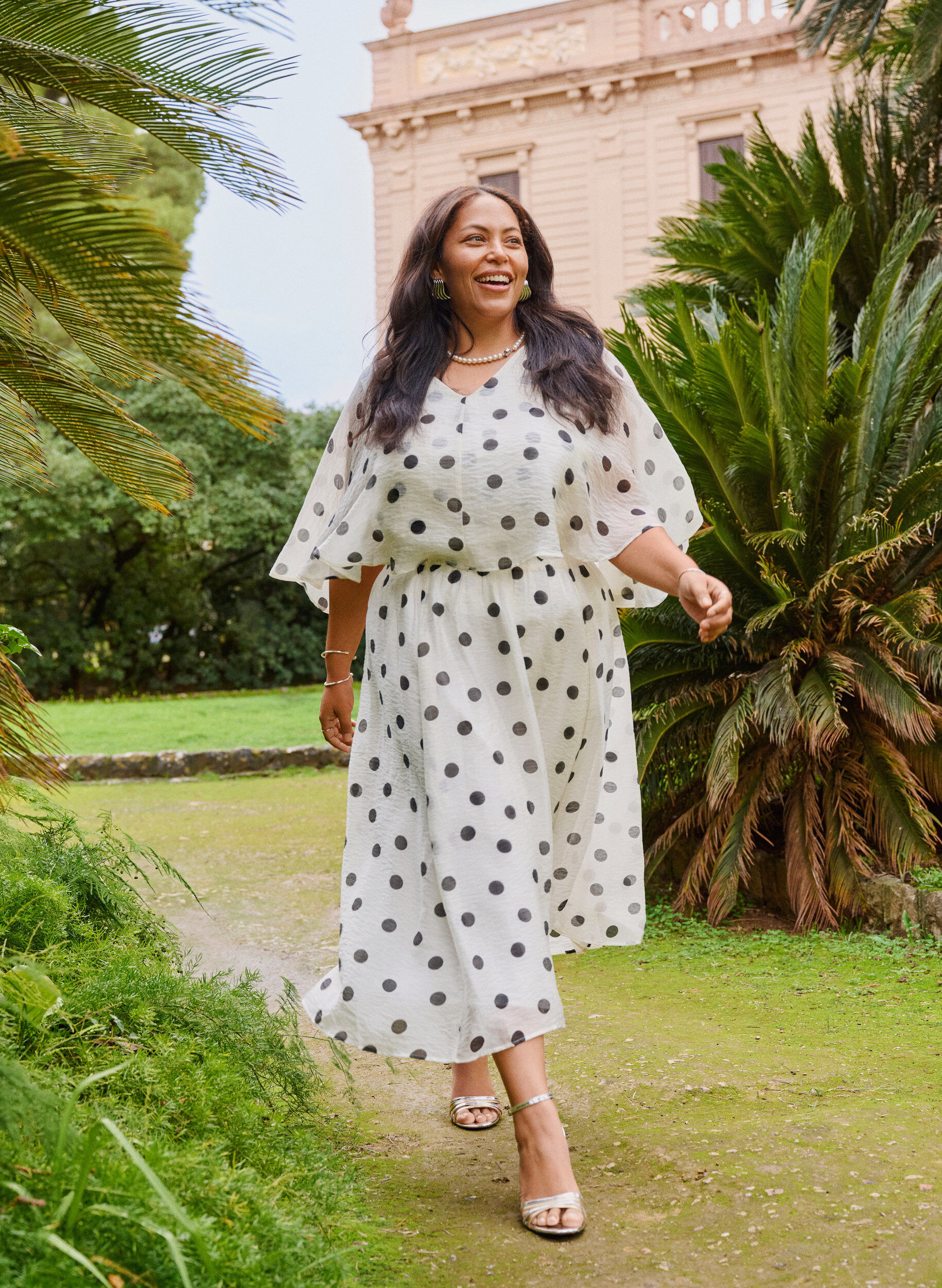 Zizzi Polkadot-kuvioitu A-linjainen midihame, Vanilja, Image image number 0