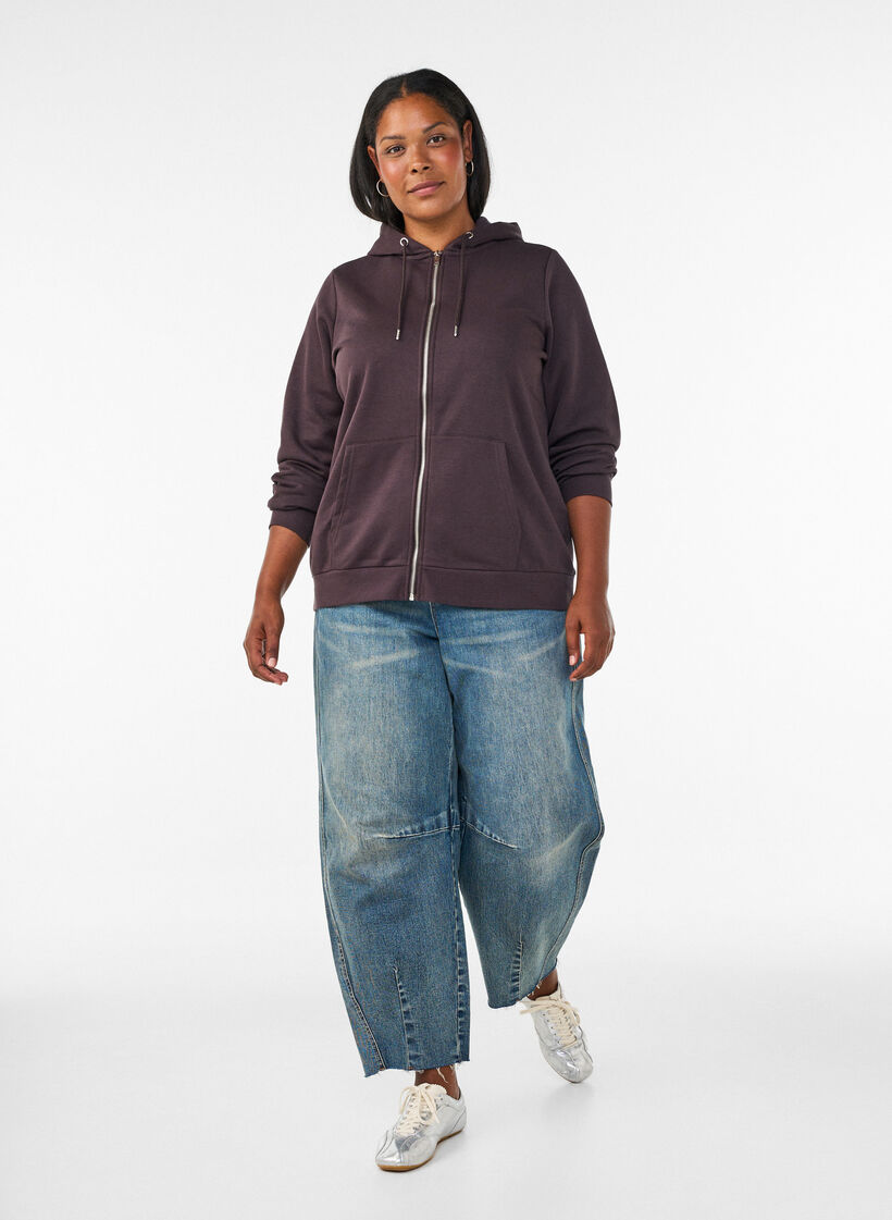 Hupullinen collegepaita vetoketjulla ja taskuilla, Ruskea, Model image number 1
