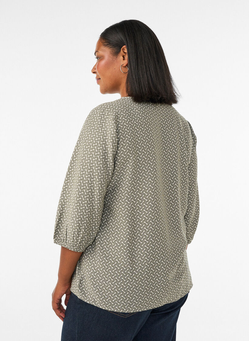 Kuviollinen viskoosipusero 3/4-hihoilla, Vihre&auml;, Model image number 2