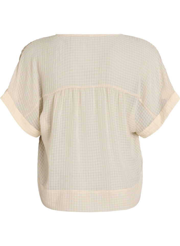 Seersucker -pusero V-p&auml;&auml;ntiell&auml;, Beige, Packshot image number 1