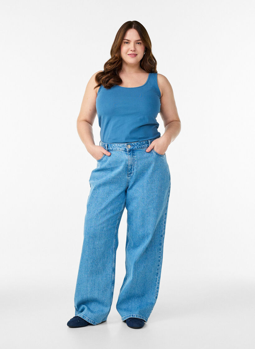 Yksiv&auml;rinen perus paita puuvillasta, Sininen, Model image number 1