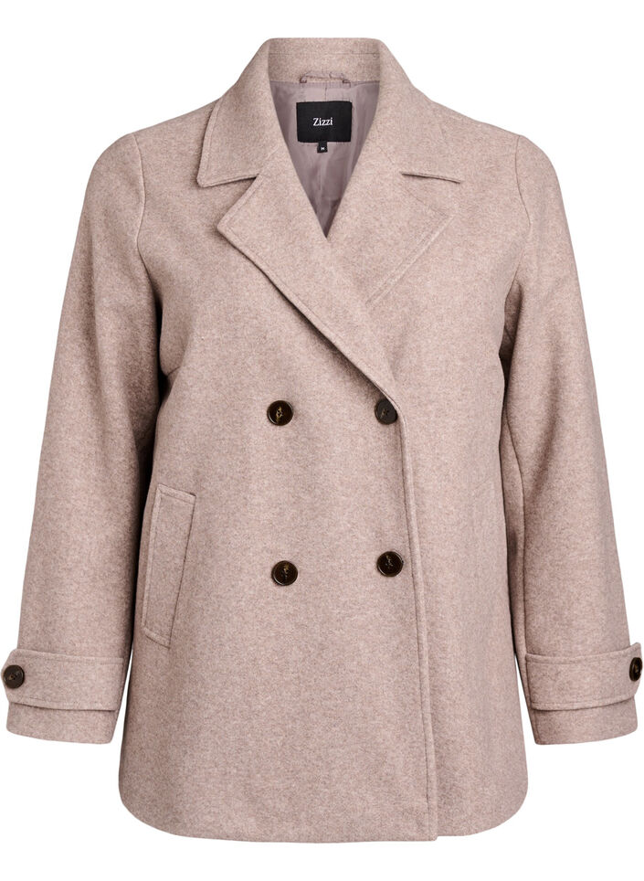 Lyhyt takki kaksoisnapituksella, Beige, Packshot image number 0