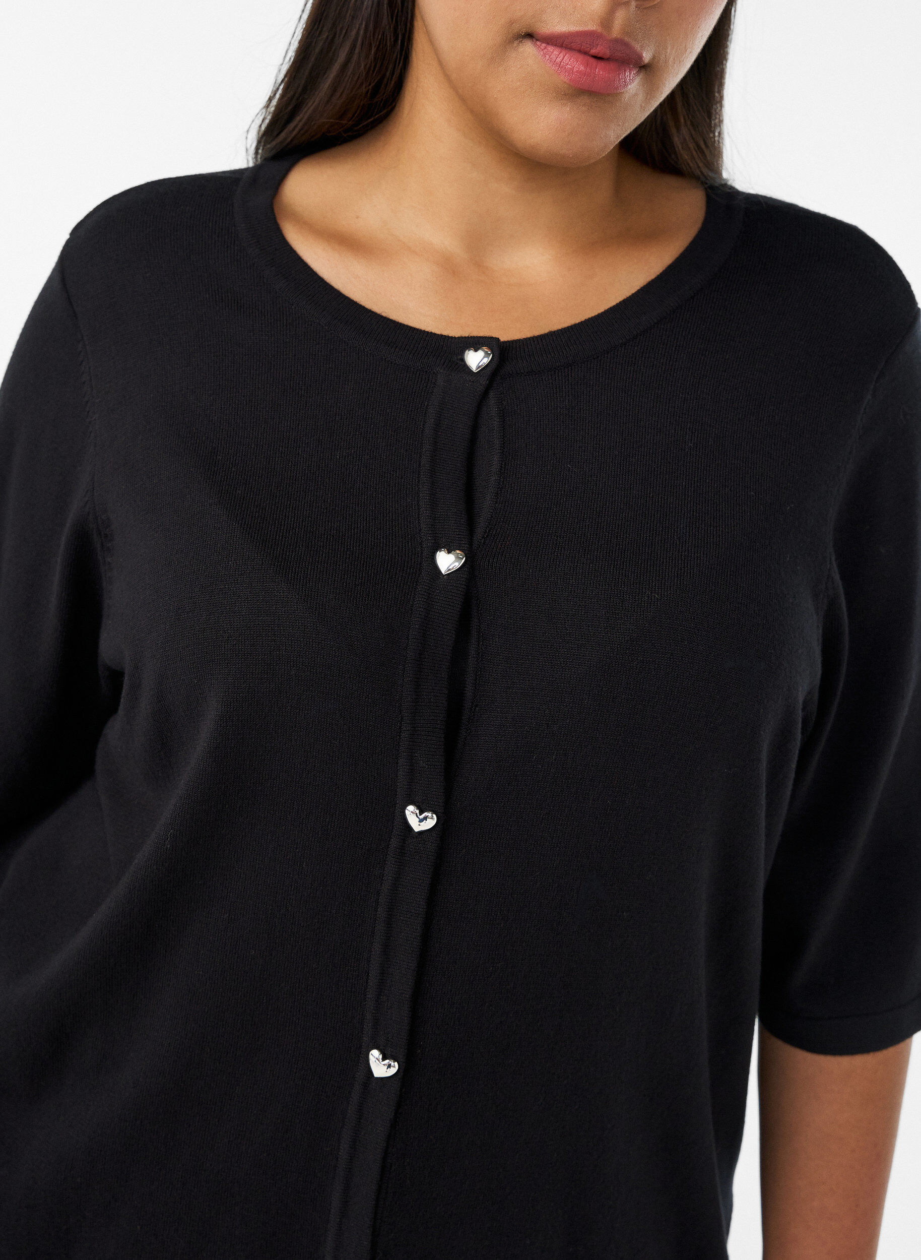 ZizziNeulecardigan syd&auml;nnapeilla ja lyhyill&auml; hihoilla, Musta, Model image number 3