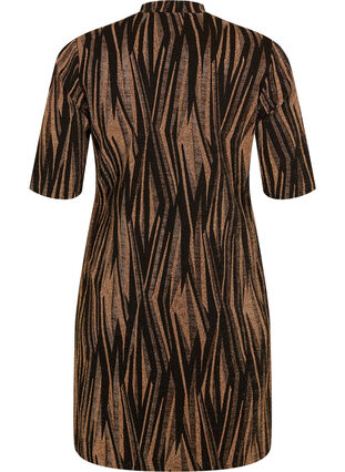 Kuvioitu mekko, jossa on glitteriä ja lyhyet hihat, Black w. Copper, Packshot image number 1