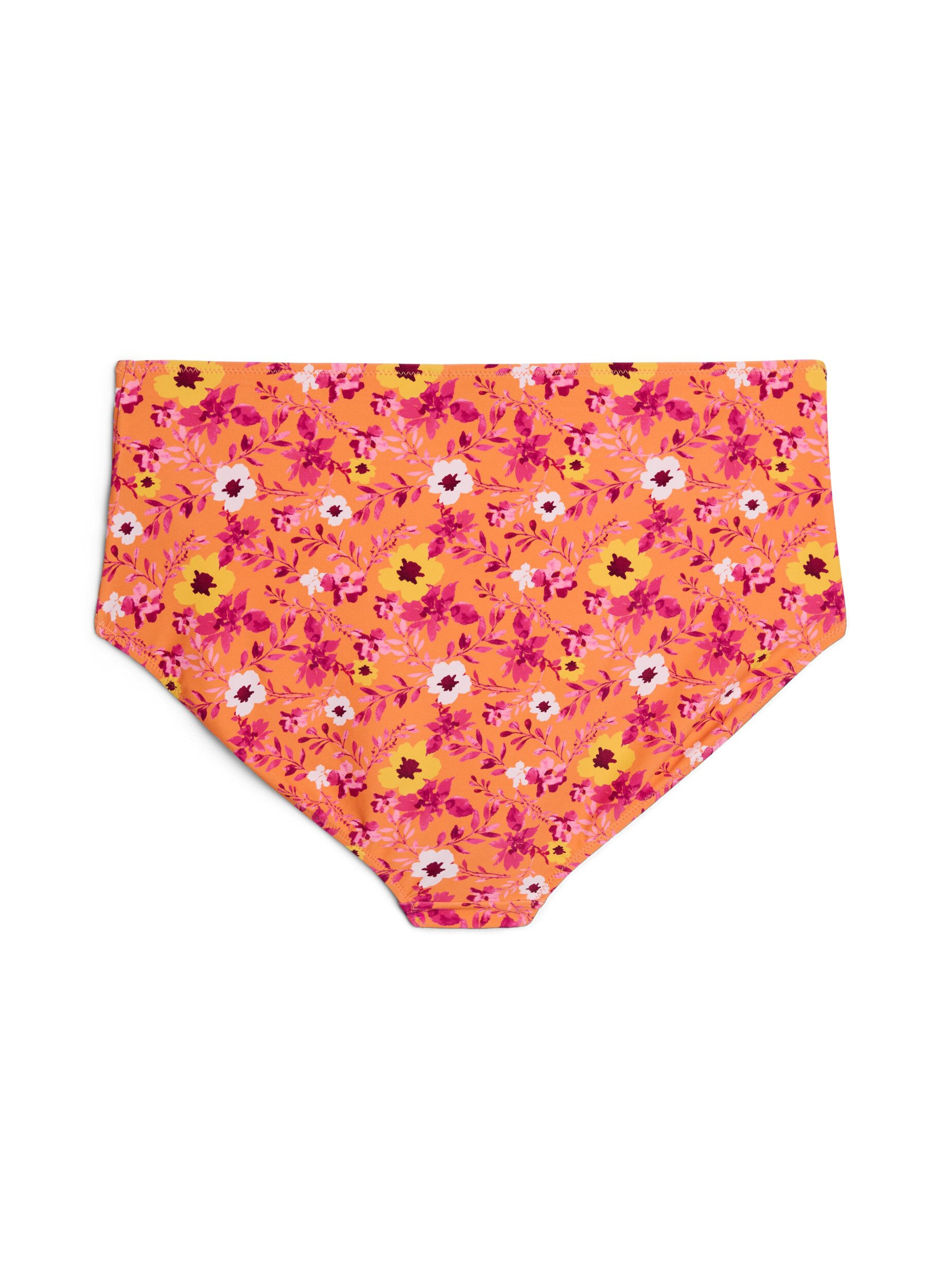 Zizzi Korkeavy&ouml;t&auml;r&ouml;iset bikinihousut kuosilla, Oranssi, Packshot image number 1