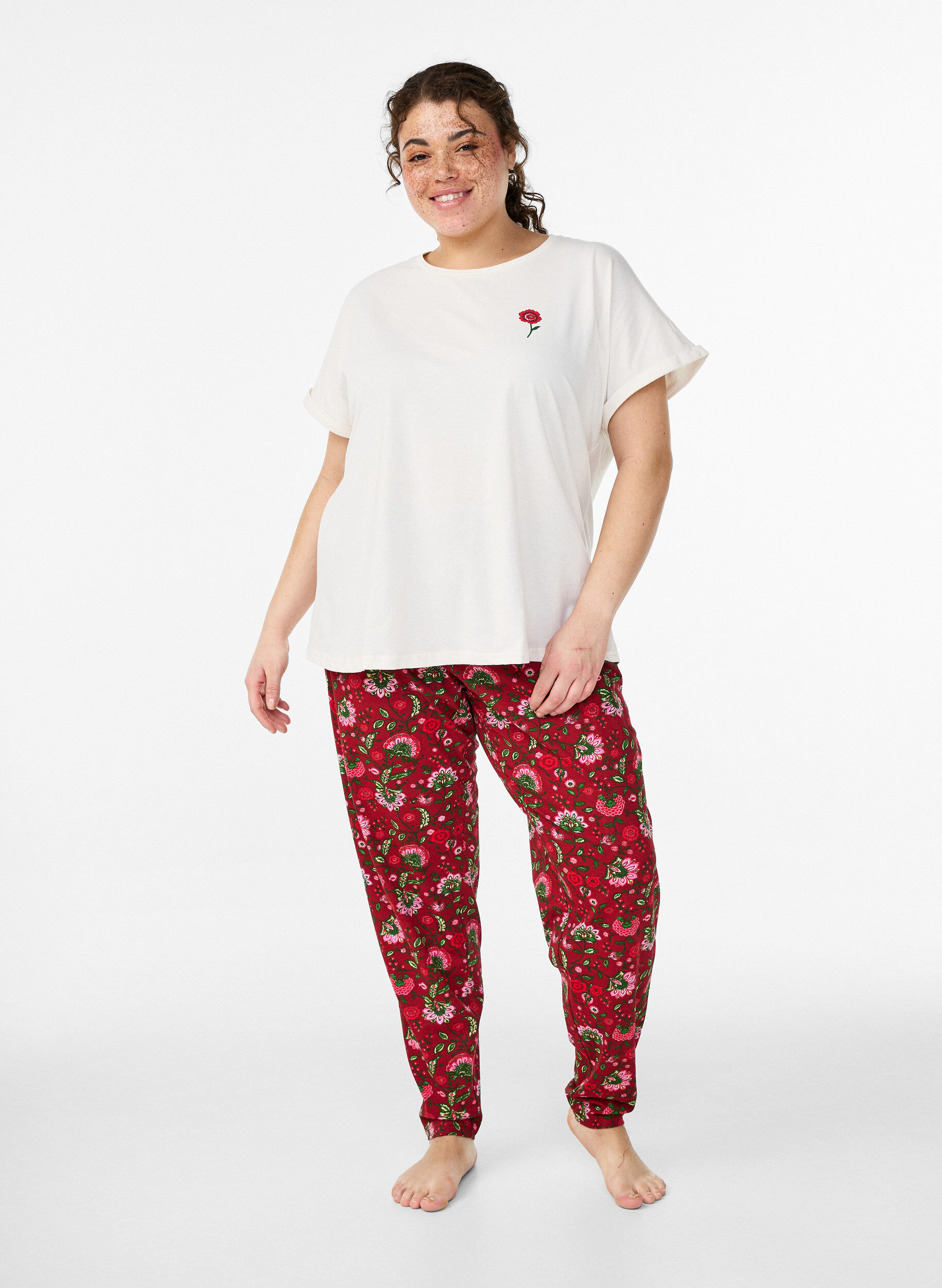 Puuvillaiset pyjamahousut printill&auml;, Punainen, Model