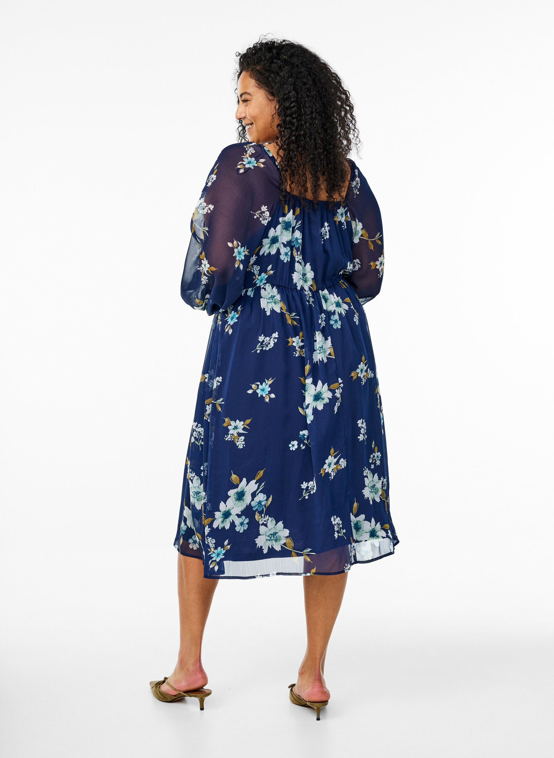 Zizzi Pitk&auml;hihainen sifonkijuhlamekko, Sininen, Model image number 2