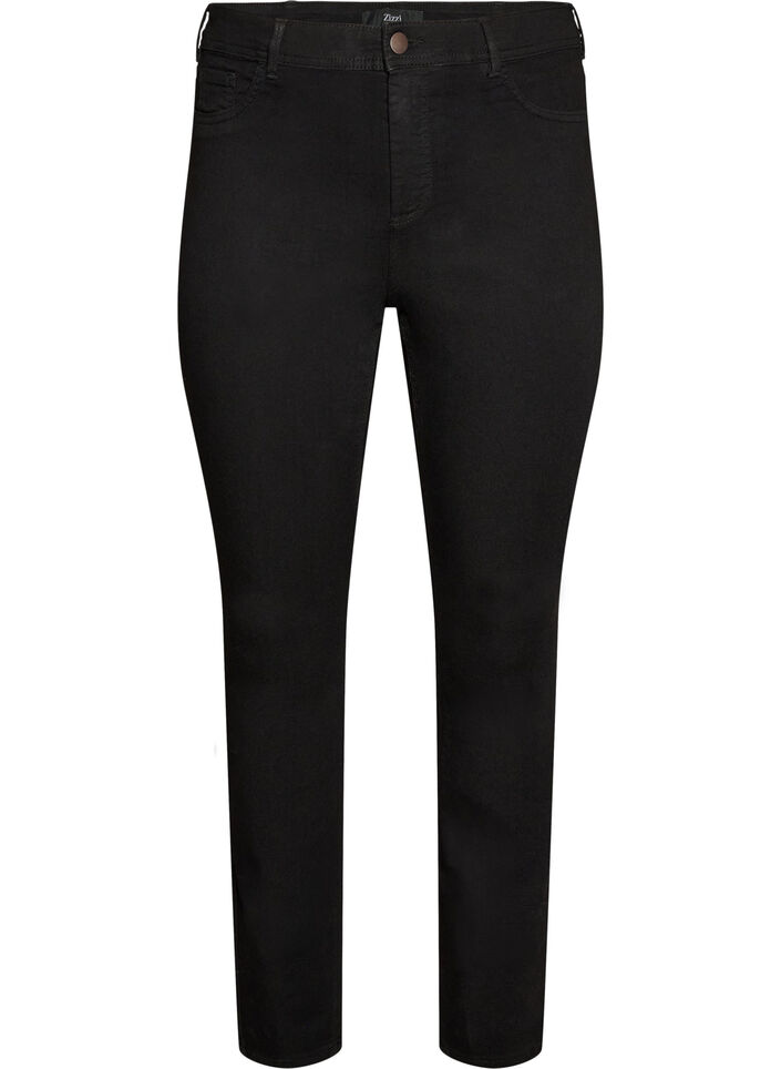 Amy-super slim fit -farkut korkealla vy&ouml;t&auml;r&ouml;ll&auml;, Musta, Packshot image number 0