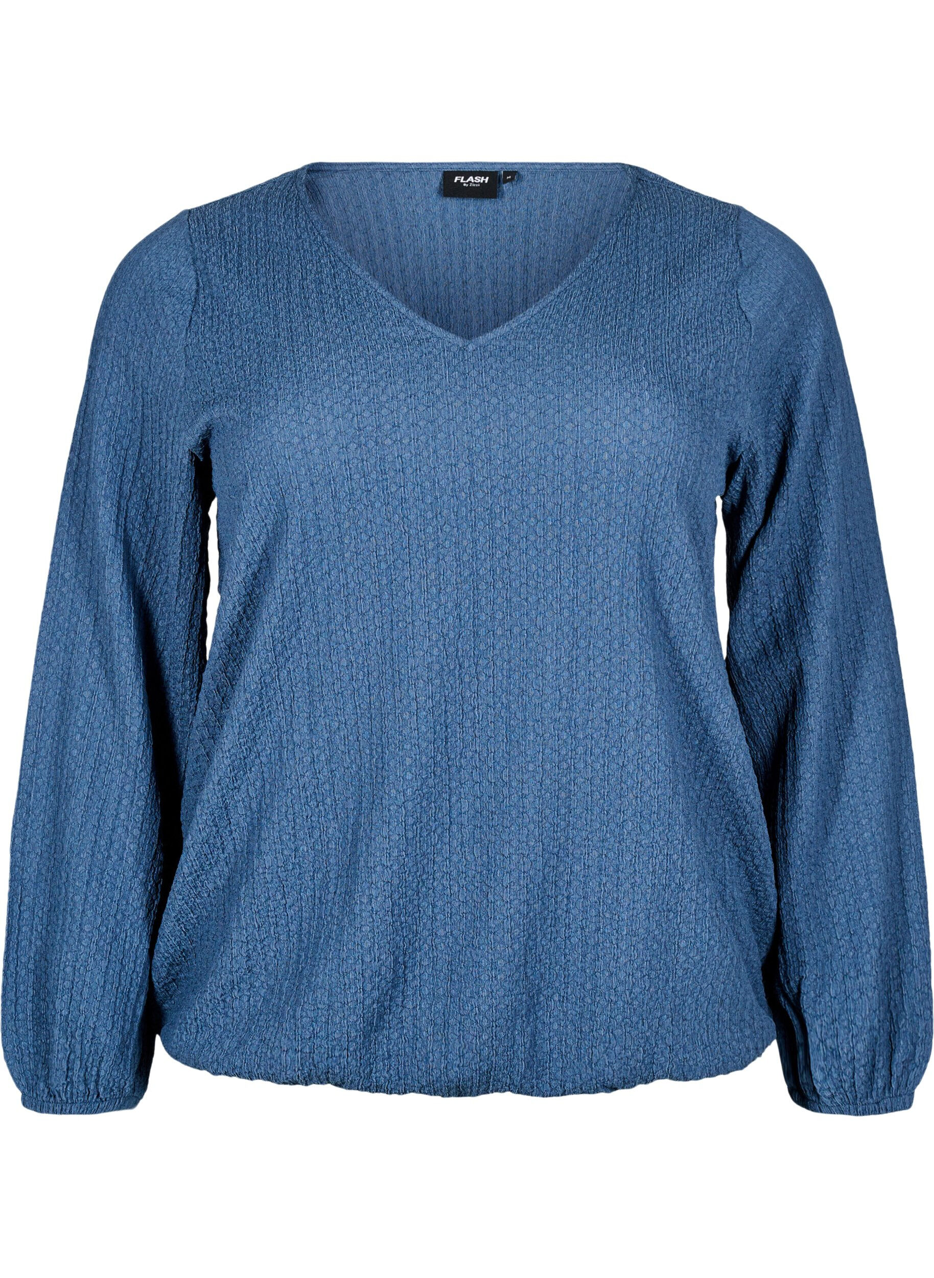 Zizzi Pusero tekstuurilla ja pitk&auml;t hihat, Sininen, Packshot image number 0