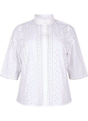 Puuvillainen paita reikäkuviolla, Bright White, Packshot image number 0