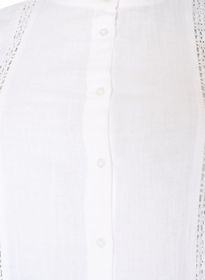 Lyhythihainen puuvillamusliinipusero virkkausreunalla, Valkoinen, Packshot image number 2