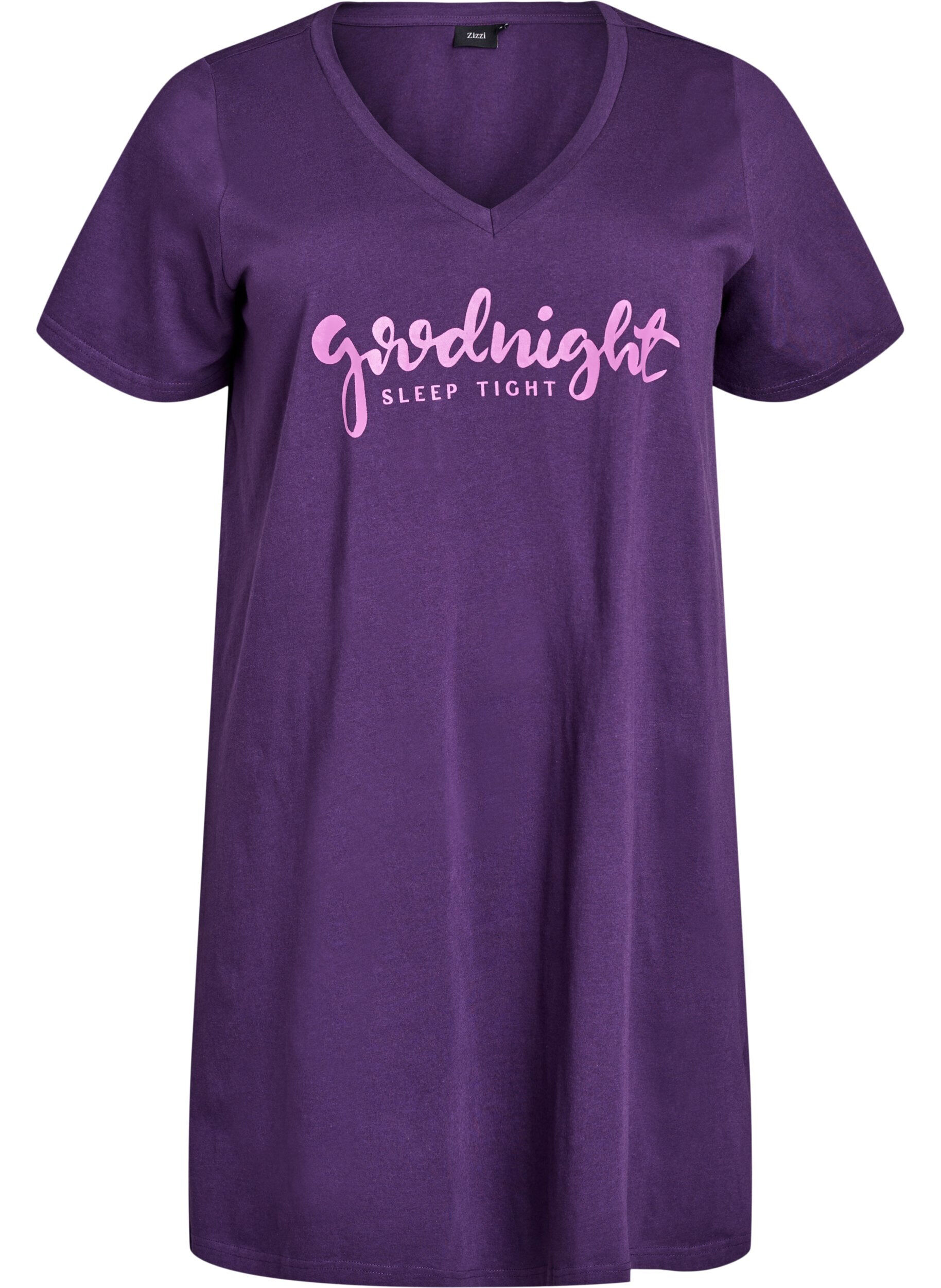 ZizziLuomupuuvillasta valmistettu v-aukkoinen y&ouml;paita, Violetti, Packshot image number 0