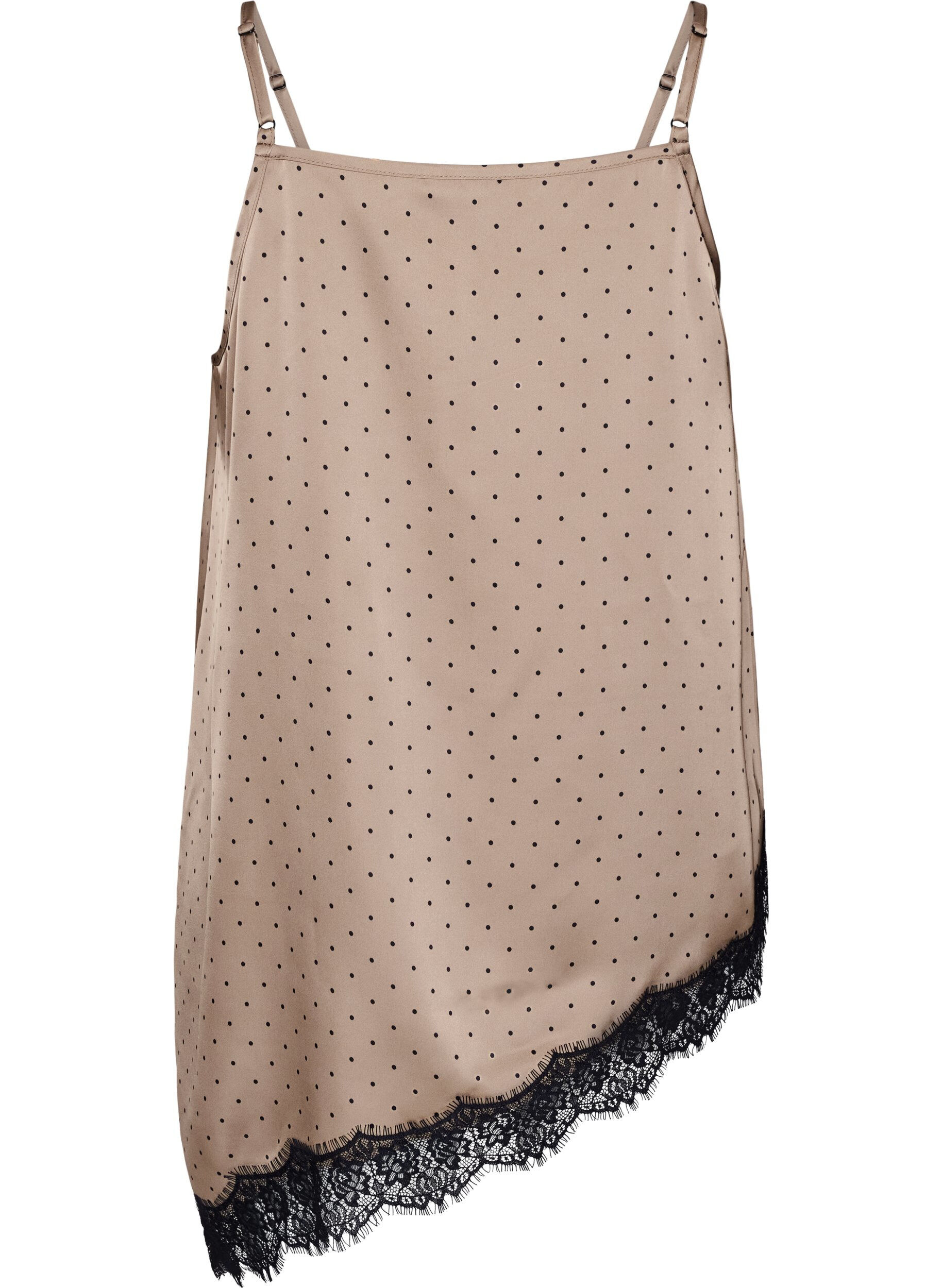 ZizziOlkaimeton toppi pitsill&auml; ja ep&auml;symmetrisell&auml; helmalla, Beige, Packshot image number 1