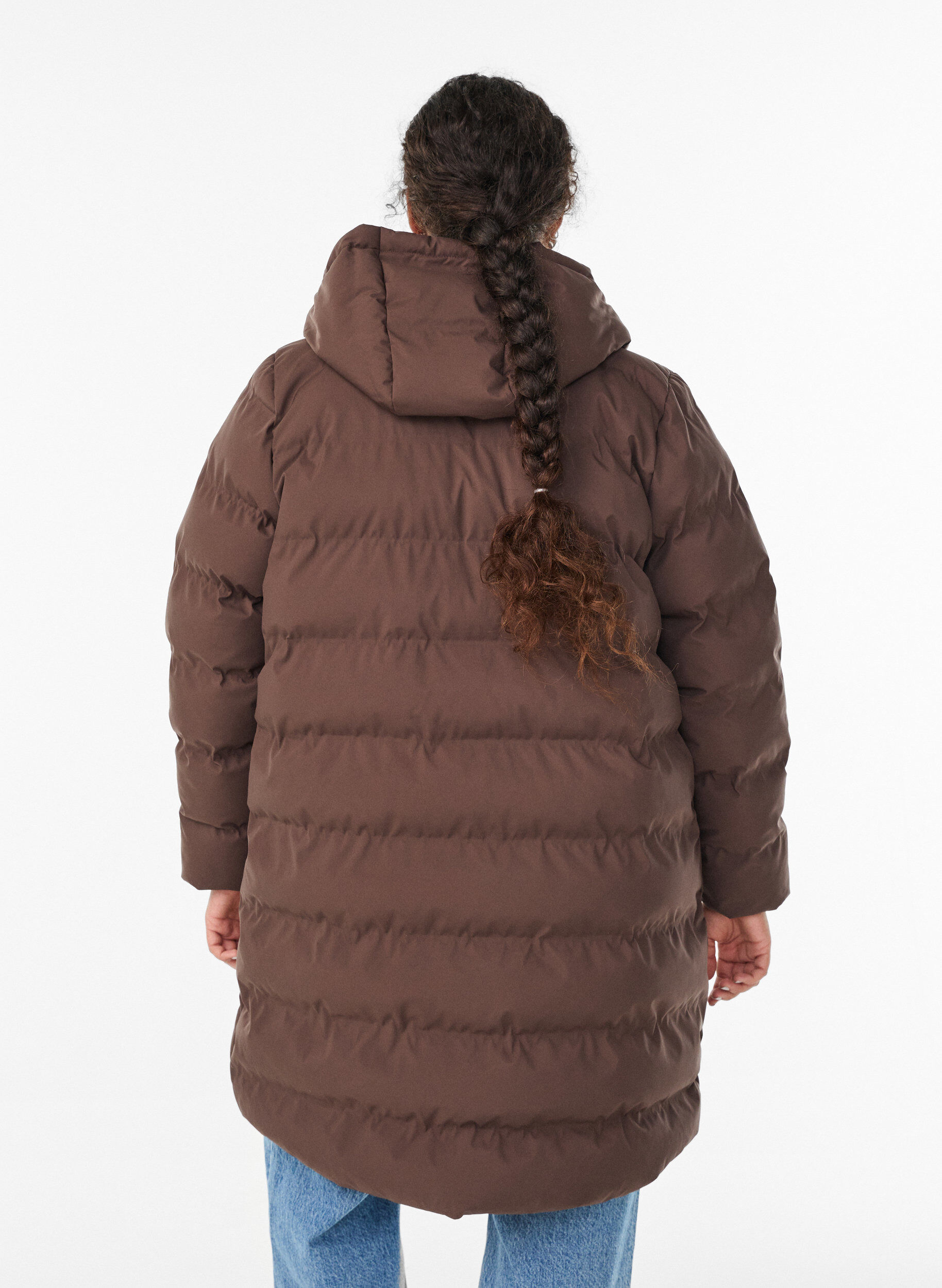 Zizzi Puffer-takki hupulla ja taskuilla, Ruskea, Model image number 2