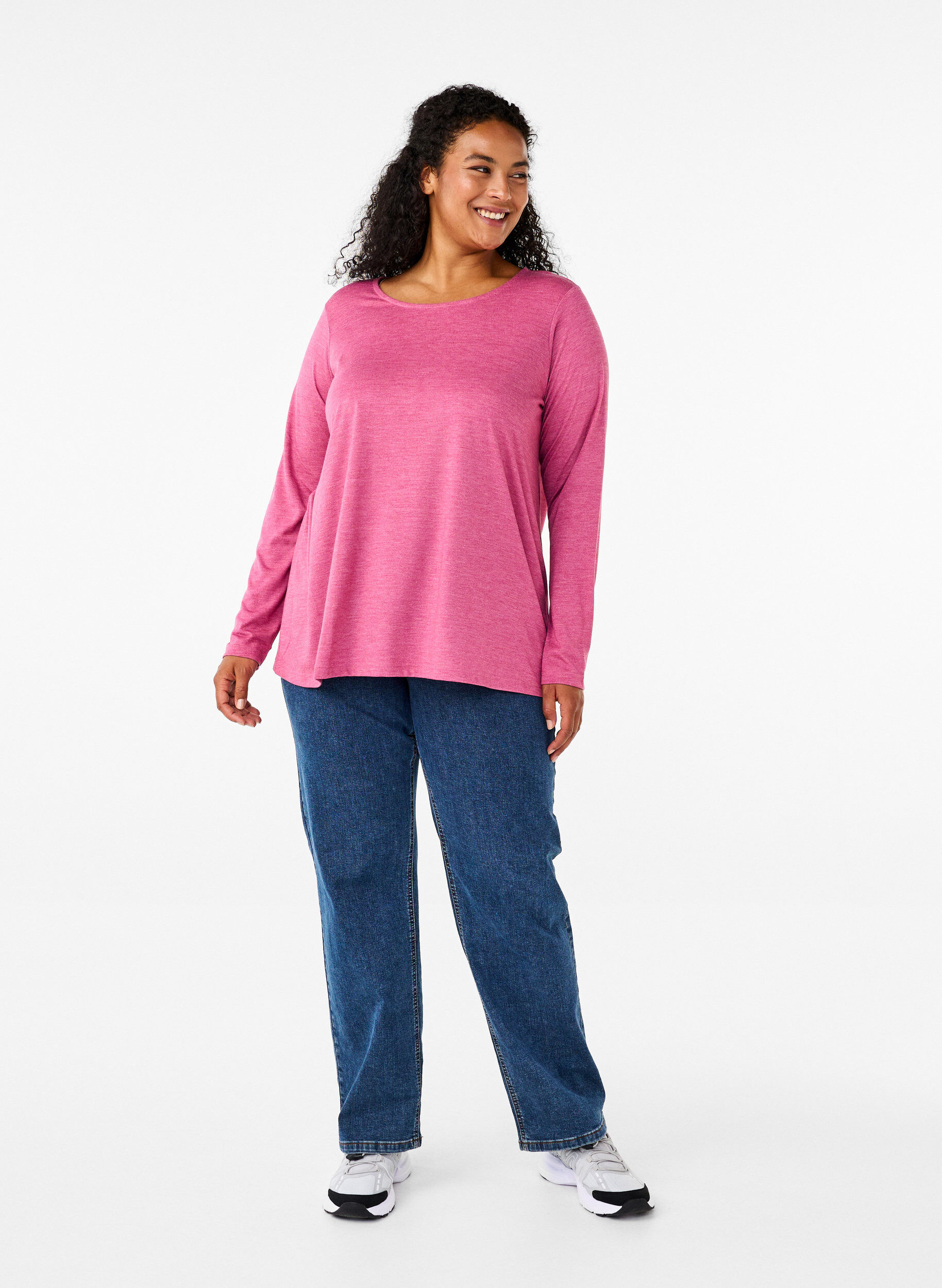 Zizzi Pitk&auml;hihainen T-paita, jossa py&ouml;re&auml; p&auml;&auml;ntie, Malaga Mel., Model image number 2