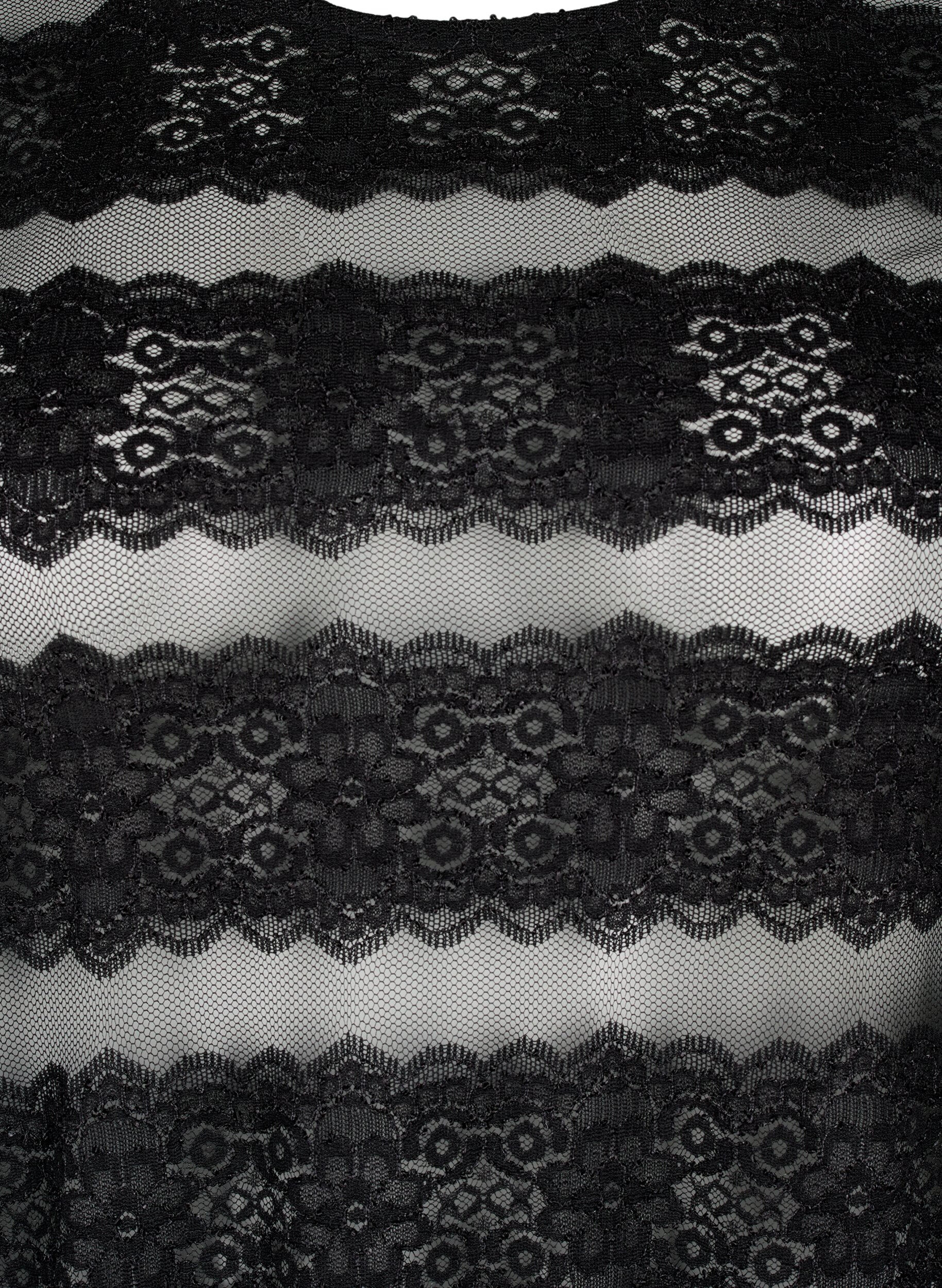 Zizzi L&auml;pin&auml;kyv&auml;ll&auml; verkkokankaalla ja pitsill&auml; koristeltu midimekko, Black, Packshot image number 2