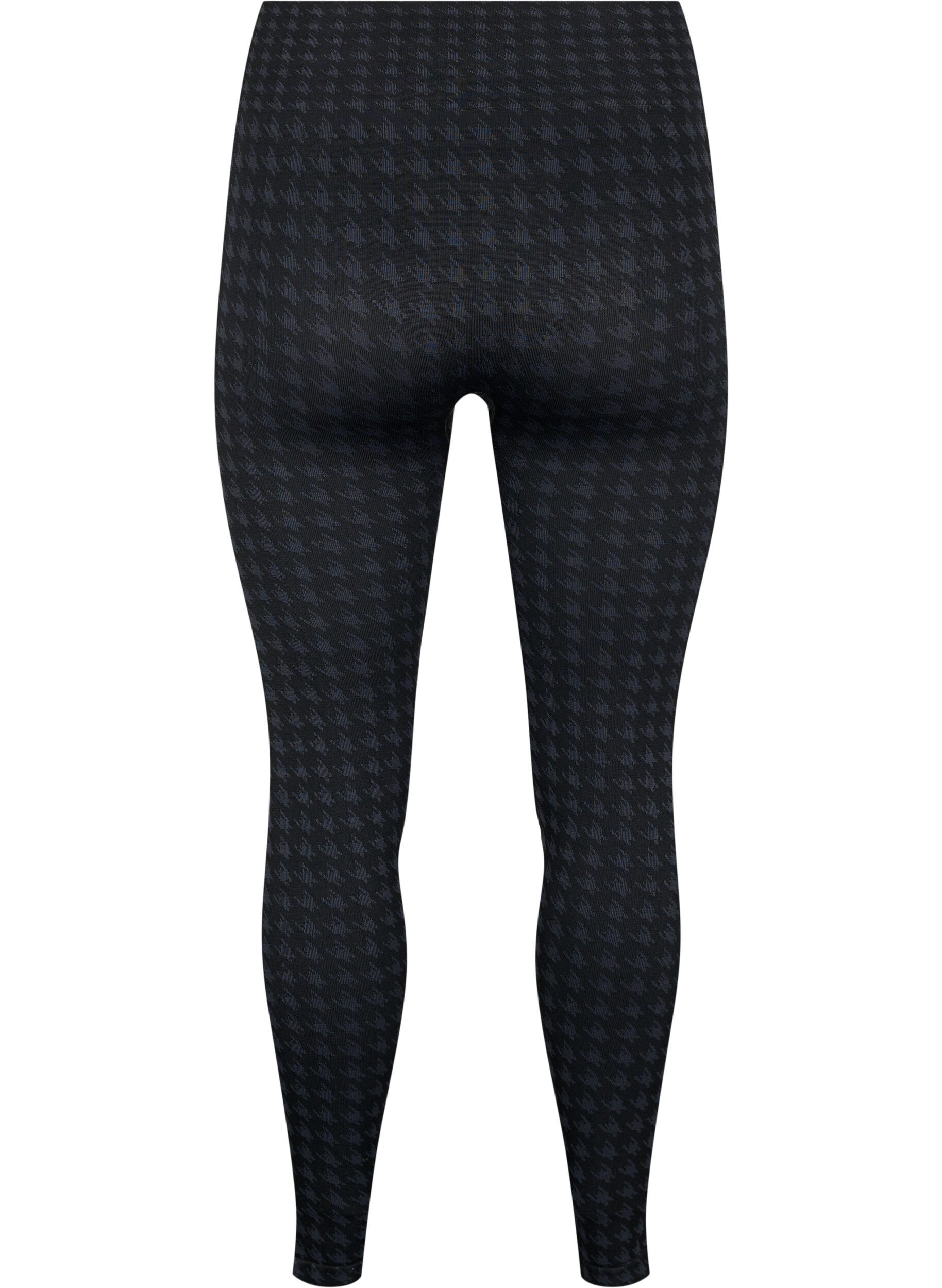 Zizzi Saumattomat leggingsit kukonaskelkuosilla, Black w. Dark Grey, Packshot image number 1
