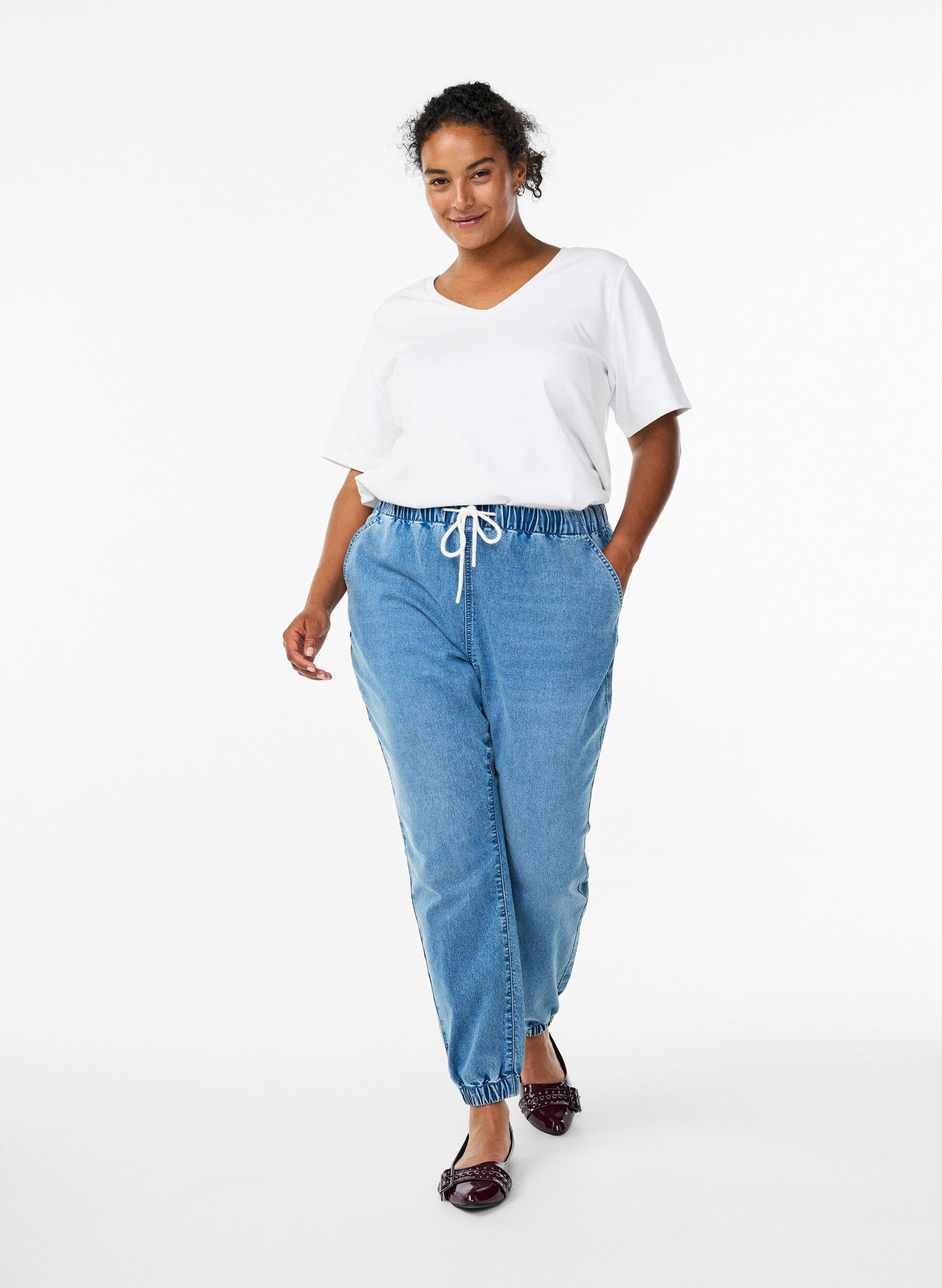 Zizzi Denimhousut taskuilla, Sininen, Model image number 1