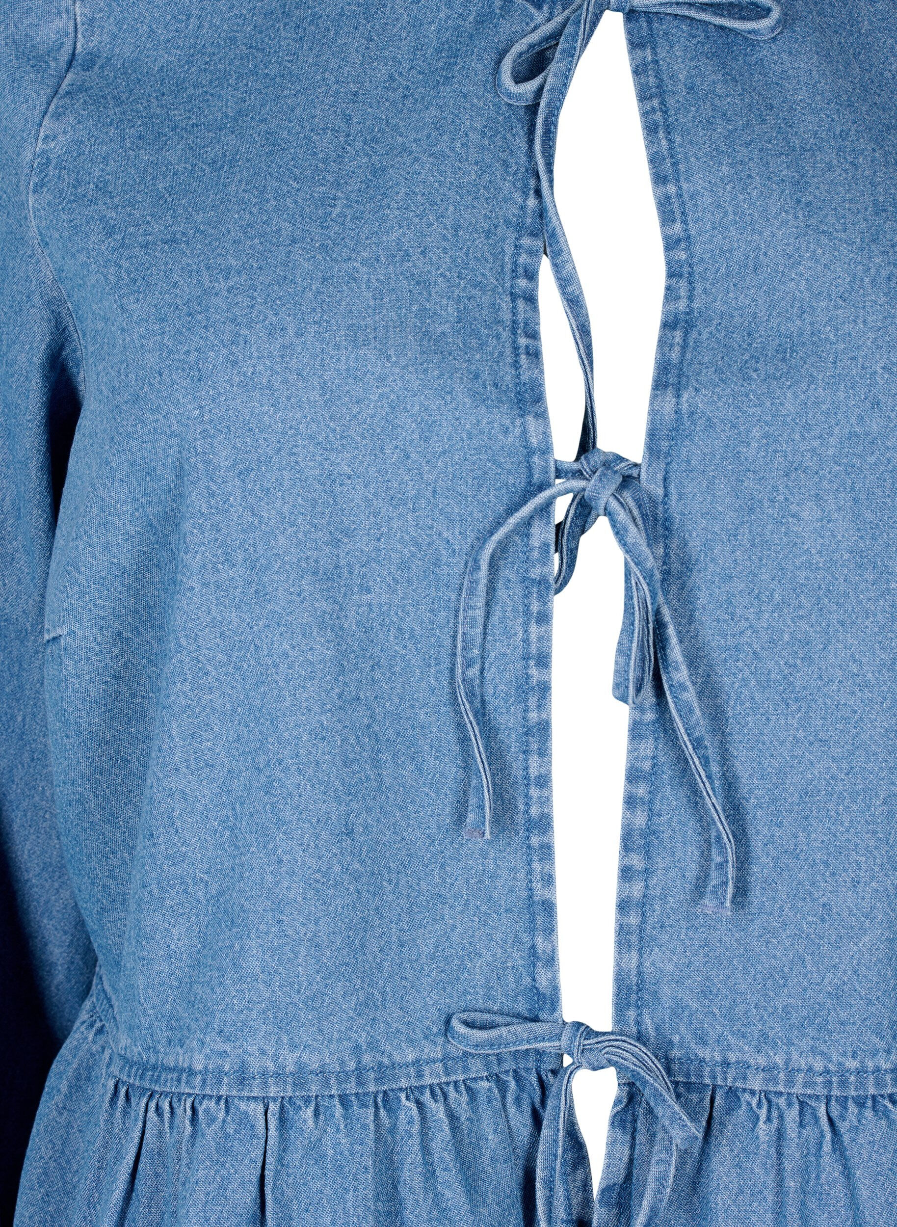 ZizziFarkkukankainen peplum-pusero, jossa on nauhakiinnitys, Light Blue Denim, Packshot image number 2