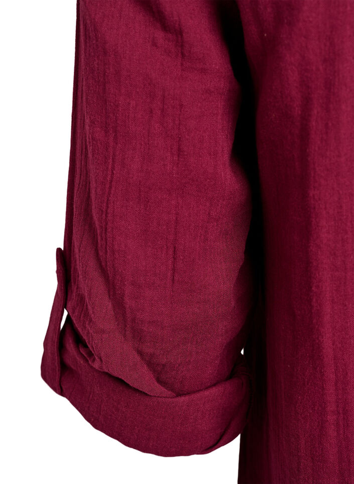 Puuvillamusliinitunika brodeeratulla pitsill&auml;, Tumma Bordeaux, Packshot image number 3