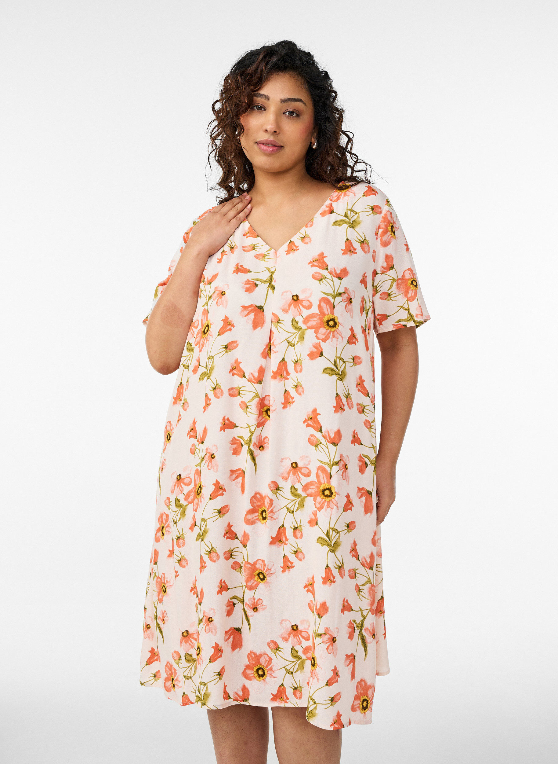 Zizzi Viskoosi A-linjainen mekko, Vaaleanpunainen, Model image number 0