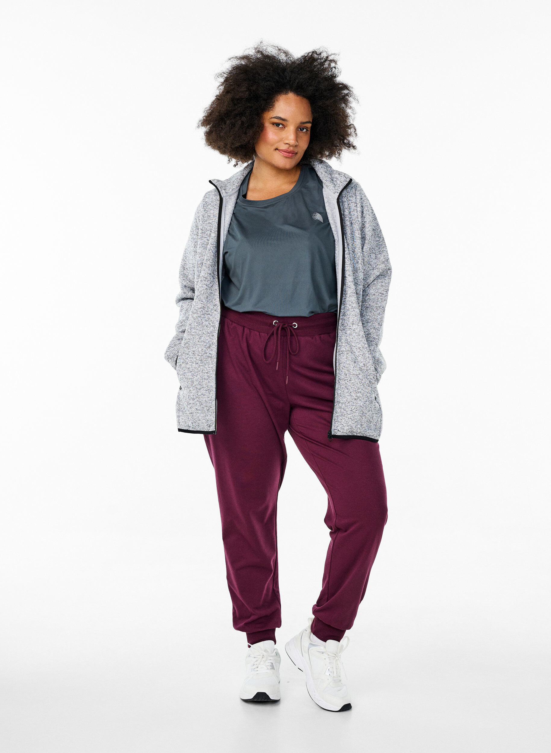 ZizziJersey-neuletakki korkealla kauluksella ja vetoketjulla, Harmaa, Model image number 1