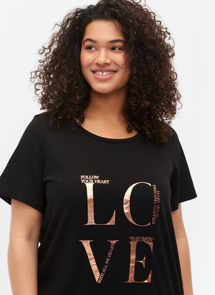 Lyhythihainen puuvillainen t-paita printillä, Black W. Love , Model image number 2