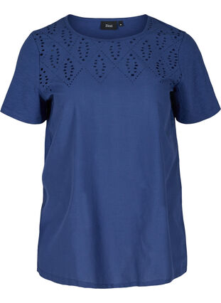 T-paita broderi anglaise- kuvioinnilla, Twilight Blue, Packshot image number 0