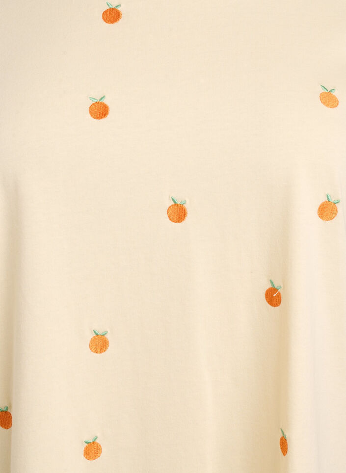 Luomupuuvillainen T-paita kirjailuilla kuvioilla, Keltainen, Packshot image number 2