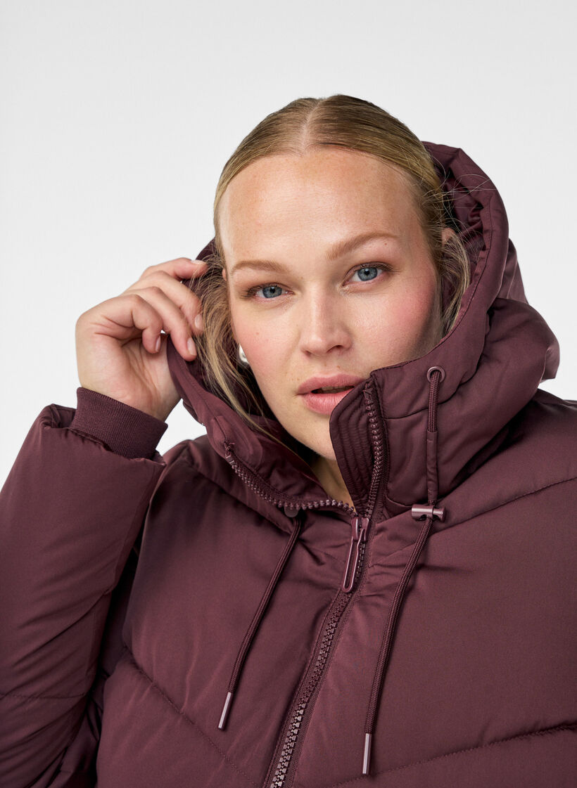 Pitk&auml; toppatakki, jossa huppu ja taskut, Tumma Bordeaux, Model image number 2
