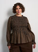 Ruudullinen pusero smokkauksella ja peplum-helmalla, Ruskea, Model image number 0