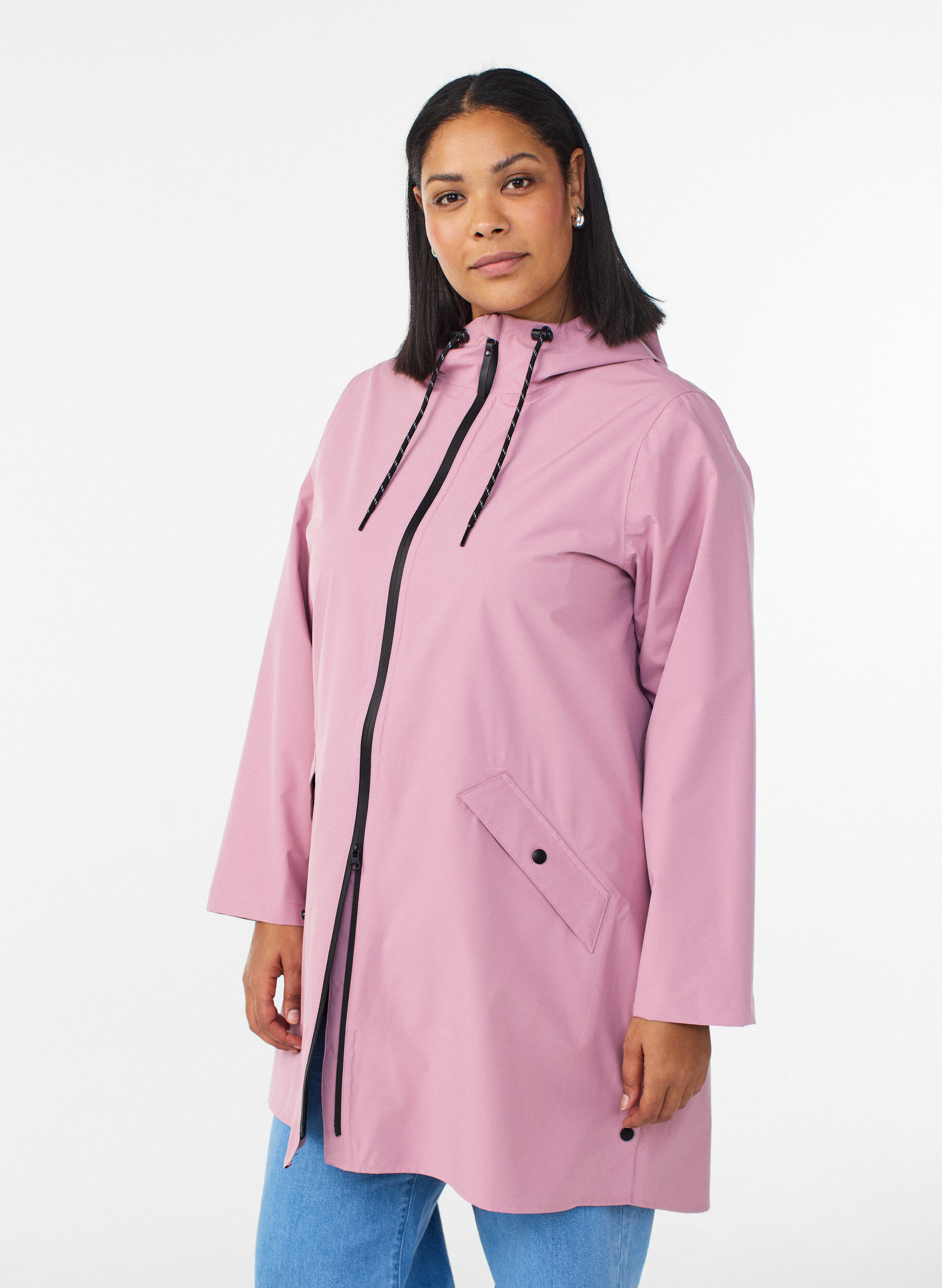 Sadetakki, jossa on taskut ja huppu, Vaaleanpunainen, Model